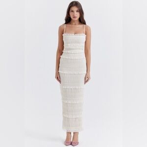 House of CB Solana Ivory Pleated Dress in size Medium